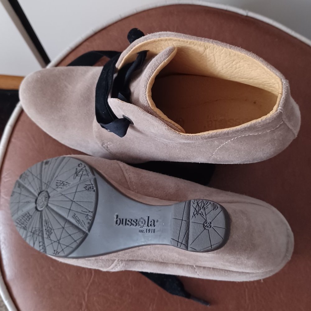 Bussola Enna Ankle Booties Womens Taupe Wedge Genuine Suede Leather, size 8.5/39